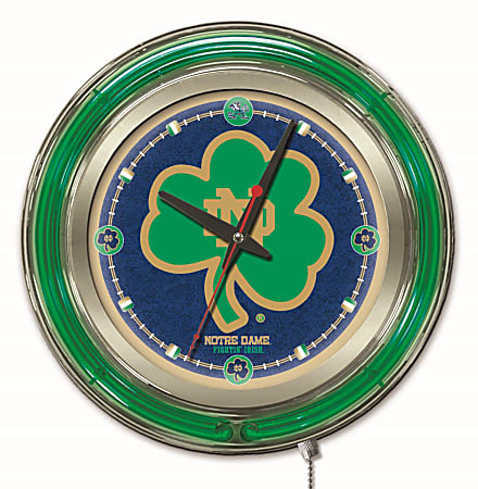 Holland Bar Stool Logo Clock, 15"H x 15"W x 3"D, Notre Dame Shamrock