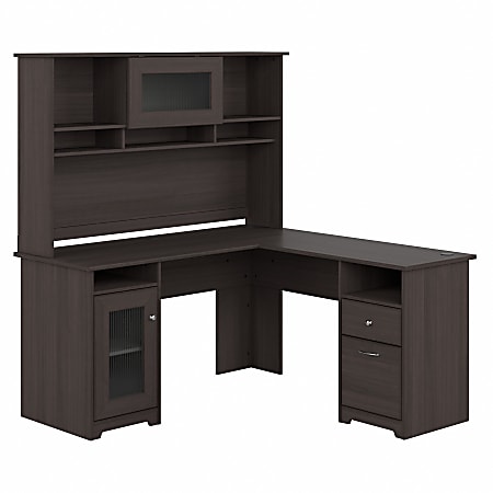Bush Business Furniture Cabot 60"W L-Shaped Corner Desk With Hutch, Heather Gray, Standard Delivery