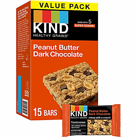 KIND Healthy Grains Bars - Trans Fat Free, Gluten-free, Low Sodium, Cholesterol-free - Peanut Butter Dark Chocolate - 1.20 oz - 15 / Box