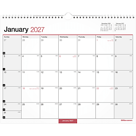 Office Depot Brand Monthly Wall Calendar, 15" x 12", White, January 2027 to December 2027, OD30242827