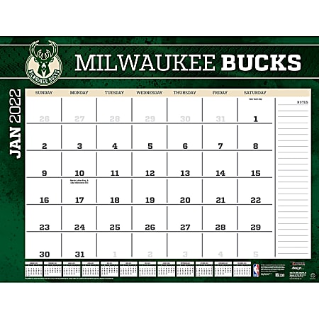 Lang Turner Licensing Monthly Desk Calendar, 22” x 17”, Milwaukee Bucks, January To December 2022