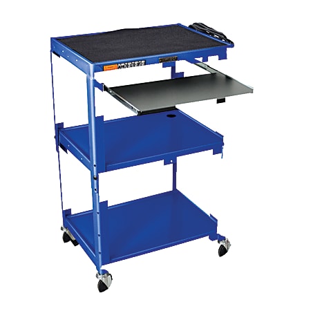 H.Wilson Adjustable Steel Audio/Visual Presentation Cart With Keyboard/Laptop Shelf, 42"H x 24"W x 18"D, Blue