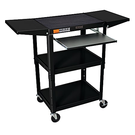 Luxor Adjustable Audio/Visual Cart With 2 Extension Shelves, 42"H x 24"W x 18"D, Black