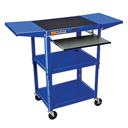 Luxor Adjustable Audio/Visual Cart With 2 Extension Shelves, 42"H x 24"W x 18"D, Blue