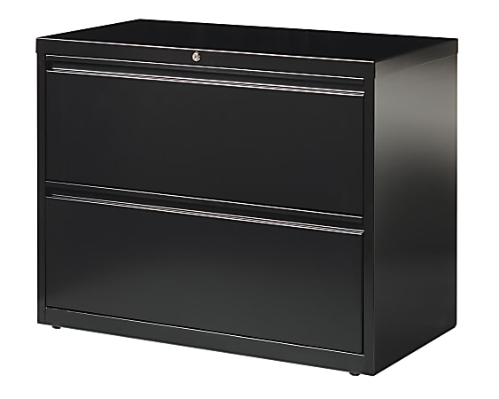 Workpro 42 W X 18 58 D Lateral 2 Drawer File Cabinet Black Office Depot