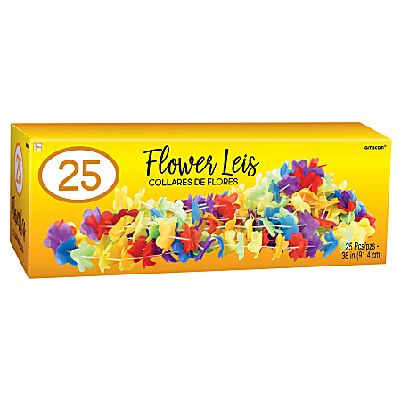 Amscan Summer Luau Rainbow Flower Leis, 36", Multicolor, Box Of 25 Leis