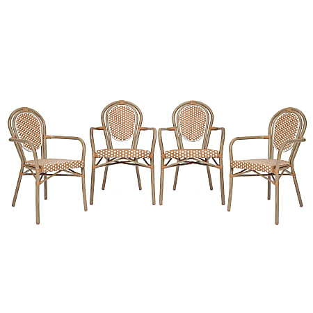 Flash Furniture 4 Pack Lourdes Indoor/Outdoor Commercial Thonet Bistro Stacking Chair with Arms, Natural & White/Light Natural Frame -4SDA6422ANWLTN
