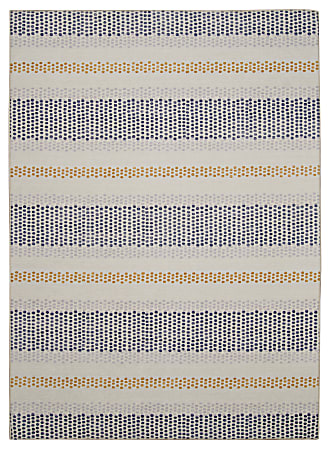 Linon Washable Outdoor Area Rug, Rennie, 5' x 7', Ivory/Blue