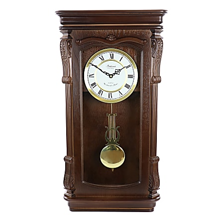Bedford Clock Collection Chiming Pendulum Rectangular Wall Clock, 25-5/8”H x 13-5/8”W x 5-7/17”D, Chestnut