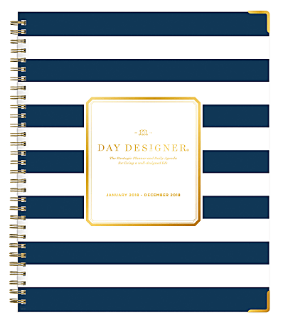 Day Designer for Blue Sky™ Weekly/Monthly Hardcover Planner, 8" x 10", 50% Recycled, Navy Stripe, January to December 2018 (103625)