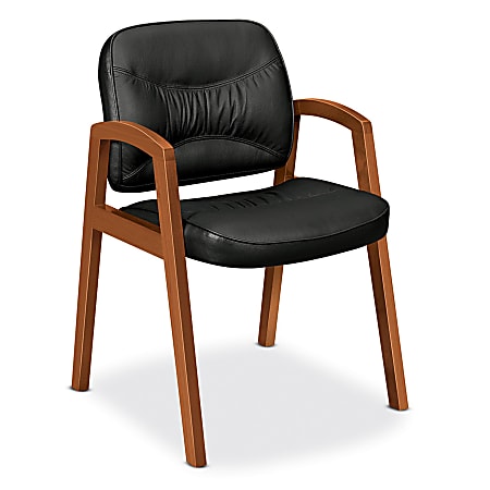 basyx by HON® Leather Guest Chair With Wood Frame, 35 1/4"H x 24 1/2"W x 28 1/4"D, Bourbon Cherry/Black