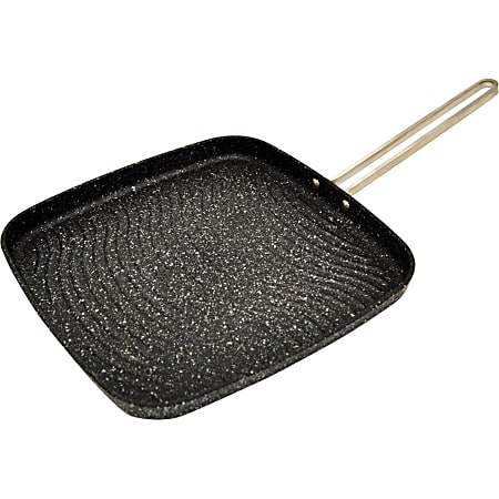 Starfrit The Rock 10" Grill Pan with Stainless Steel Wire Handle - Cooking, Grilling - Dishwasher Safe - Black - Cast Stainless Steel Handle