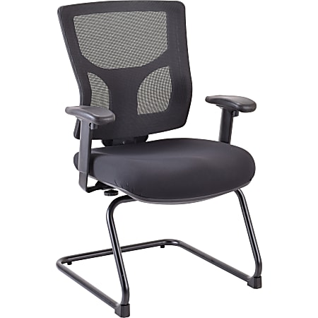 Lorell Conjure Guest Chair - Fabric, Polyurethane Foam Seat - Mesh Back - Mid Back - Sled Base - Black - 1 Each