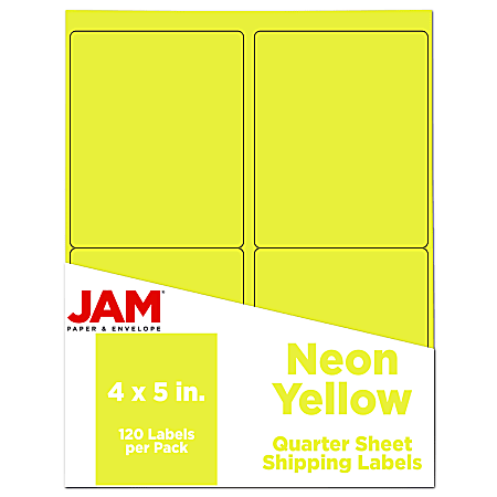 JAM Paper® Mailing Address Labels, Rectangle, 4" x 5", Neon Yellow, Pack Of 120