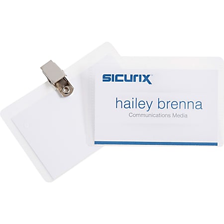 Sicurix™ Clip-Style Name Badge Kit, 3 1/2" x 2 1/4", Clear, Box Of 50