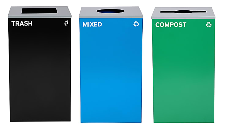 Alpine Industries Stainless-Steel Open Top Mixed Recycling, Compost And Trash Can Set, 29 Gallons Black/Blue/Green - ALP4450-BLK-KIT37