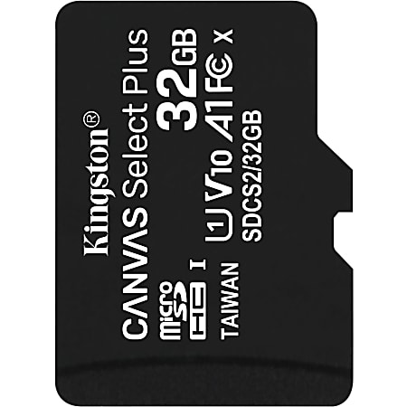 Kingston Canvas Select Plus SDCS2 32 GB Class 10/UHS-I (U1) microSDHC - 1 Pack - 100 MB/s Read - Lifetime Warranty