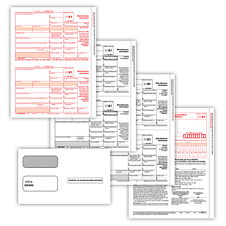 ComplyRight™ 1099-MISC Tax Forms Set, 4-Part, 2-Up, Copies A/B/C, Laser, 8-1/2" x 11", Pack Of 100 Forms And Envelopes
