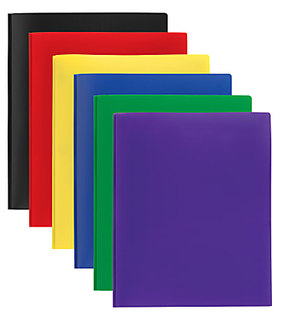 Office Depot® Brand 2-Pocket School-Grade Poly Folders With Prongs, 8-1/2" x 11", Assorted Colors, Pack Of 24