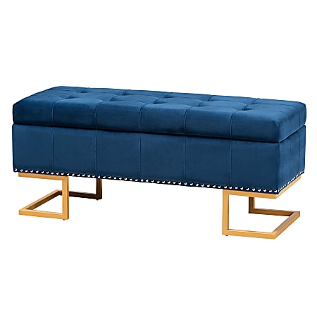 Baxton Studio Ellery Storage Ottoman, Navy Blue/Gold