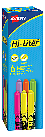 Avery Hi-Liter Pen Style Highlighter - Chisel Point Style - Fluorescent Green, Fluorescent Orange, Fluorescent Pink, Fluorescent Purple, Fluorescent Yellow - 6 / Pack