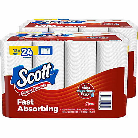 Scott Choose-A-Sheet Paper Towels - 100 Sheets/Roll - White - Paper, Fiber - 12 Rolls Per Pack - 12 Per Pack - 2 / Carton