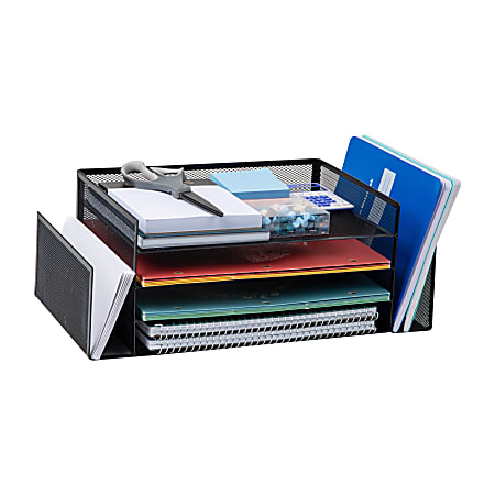 Mind Reader 4-Tier 6 Compartment Storage Desktop Organizer, 6" H x 9-3/20" W x 16-3/4" D, Black