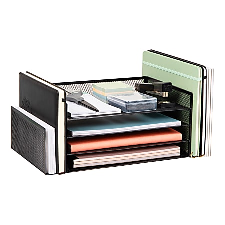 Mind Reader 4-Tier 6 Compartment Storage Desktop Organizer, 6" H x 9-3/20" W x 16-3/4" D, Black