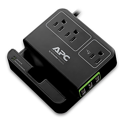 APC® 3-Outlet SurgeArrest Essential Surge Protector With 3 USB Ports, P3U3B, 6', Black