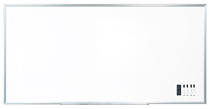WorkPro™ Porcelain Magnetic Dry-Erase Whiteboard, 48" x 96", Aluminum Frame With Titanium Finish