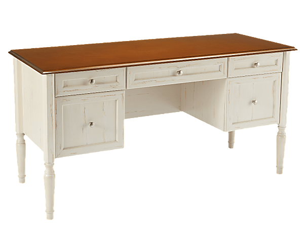 Realspace® Shore Mini Solutions Executive Double-Pedestal 60"W Writing Desk, Antique White/Cherry