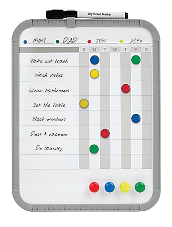 i.e.™ Chore Chart Magnetic Dry-Erase White Board, Covered Steel, 8 1/2" x 11", Gray, Plastic Frame