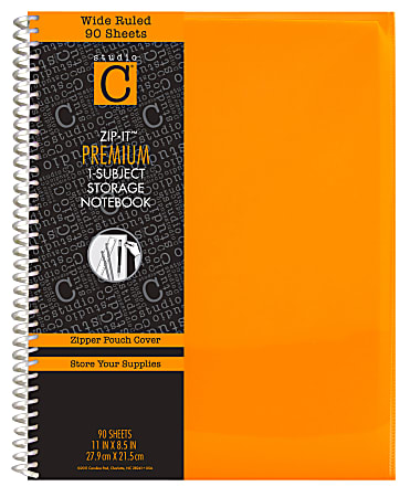 Carolina Pad Zip-It Notebook, 8 1/2" x 11", 1 Subject, College Ruled, 200 Pages (100 Sheets), 30% Recycled, White