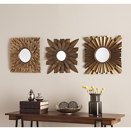 Southern Enterprises Linzy 3-Piece Square Decorative Mirror Set, 16 1/2"H x 16 1/2"W x 1 1/2"D, Antique Gold