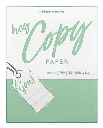 Office Depot® Brand School Copy Paper, Letter Size (8 1/2" x 11"), 20 Lb, Green, Ream Of 300 Sheets