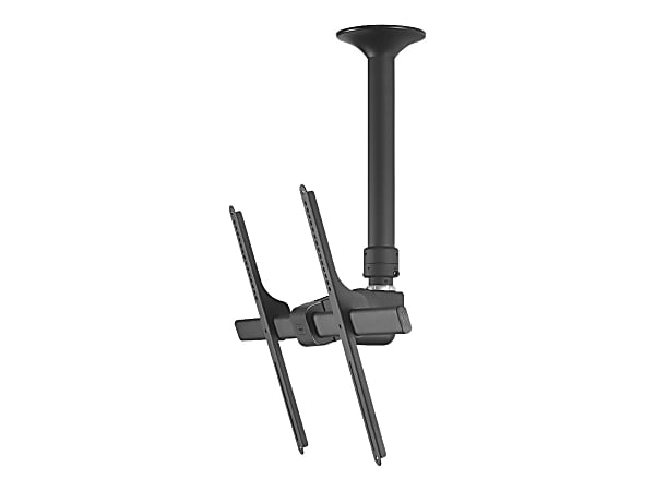 Atdec ceiling mount for large display, short pole - Loads up to 143lb - Back - Universal VESA up to 800x500 - Upgradeable - 360° display rotation - Adjustable drop length 21.6in to 35.4in - Quick display release, 30° tilt, pan, landscape/portrait