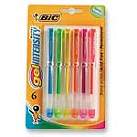 BIC® Gel Intensity™ Rollerball Pens, Assorted Colors, Medium Point, 0.7 mm, Pack Of 6