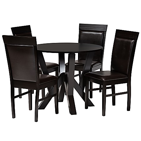 Baxton Studio Nada Dining Set, 29-15/16”H x 35-7/16”W x 35-7/16”D, Dark Brown/Espresso Brown