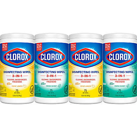 Clorox Disinfecting Cleaning Wipes Variety Pack, Bleach Free, Fresh Scent and Crisp Lemon, 75 Count Each, Pack of 4