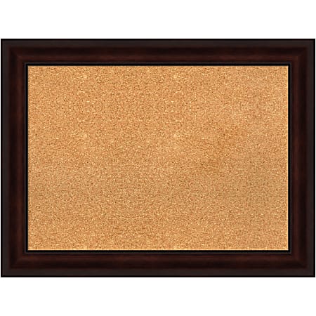 Amanti Art Rectangular Non-Magnetic Cork Bulletin Board, Natural, 33” x 25”, Coffee Bean Brown Plastic Frame