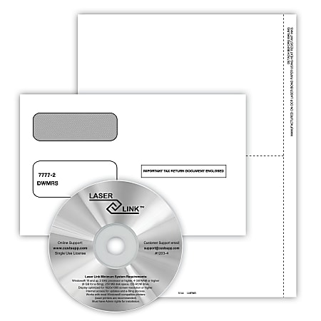 ComplyRight® 1099-MISC Recipient Copy Only Tax Form Set, Blank without Backer, 3-Part, 2-Up, with Envelopes & LaserLink Software, Pack of 50