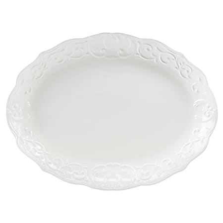 Gibson Home Bountiful Oval Durastone Embossed Platter, 18-3/4”, White
