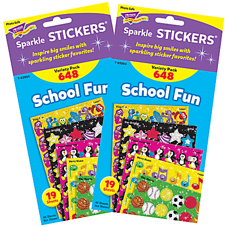 Trend School Fun Sparkle Stickers, Assorted Colors, 648 Stickers Per Pack, Set Of 2 Packs