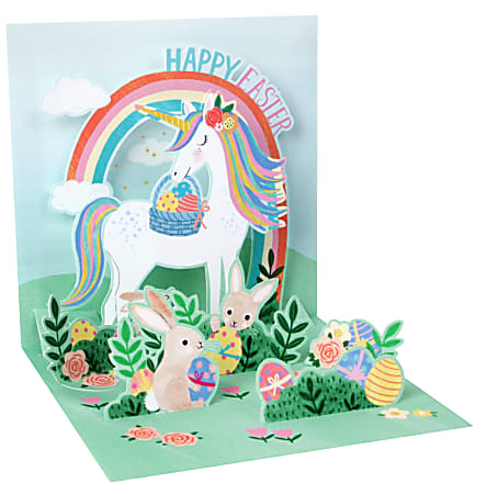 Up With Paper Easter Pop-Up Greeting Card With Envelope, 5-1/4" x 5-1/4", Easter Unicorn