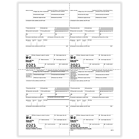 ComplyRight™ W-2 Tax Forms, 2-Up (M-Style Alternate), Employee's Copies B, C, 2, 2, Laser, 8-1/2" x 11", Pack Of 50 Forms