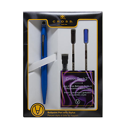 Cross® Tech2 Stylus Ballpoint Pen, Medium Point, 0.7 mm, Blue Barrel, Black Ink