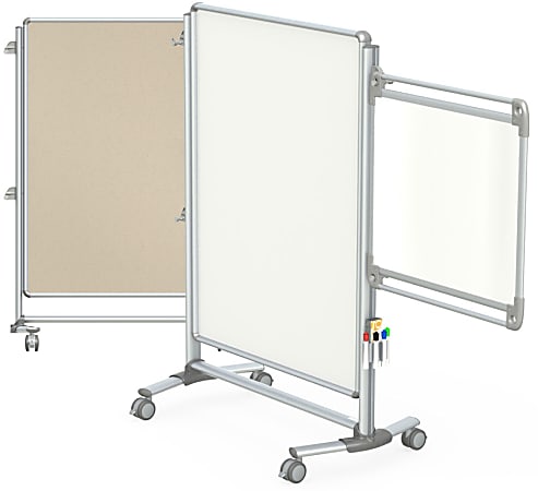 Ghent Nexus Mobile Partition 2-Sided Whiteboard/Fabric Bulletin Board, 57-3/8"H x 40-3/8"W x 21-3/8"D, White/Teal