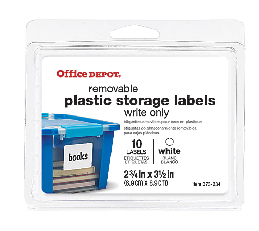 Office Depot® Brand Removable Plastic Storage Labels, Z22263, 2 3/4" x 3 1/2", White, Pack Of 10