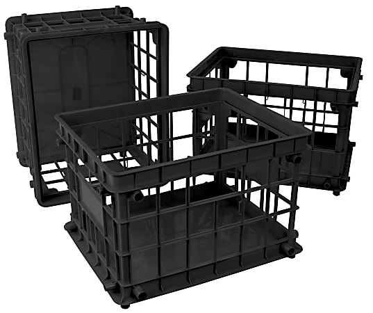 Storex® Standard File Crates, Medium Size, Grid, Black, Pack Of 3