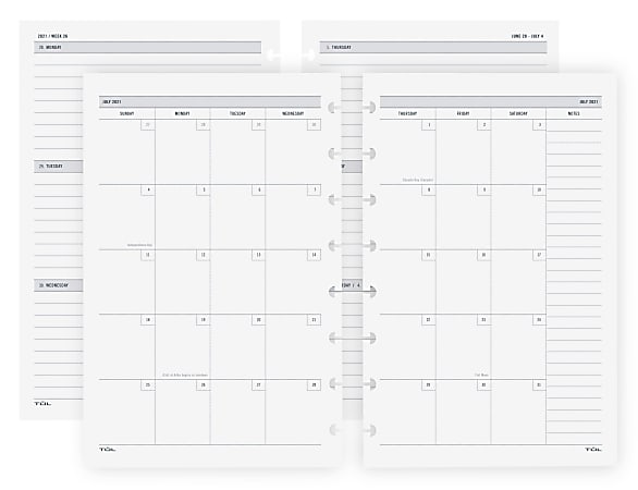 TUL® Discbound Academic Weekly/Monthly Planner Refill Pages, Junior Size, July 2021 To June 2022